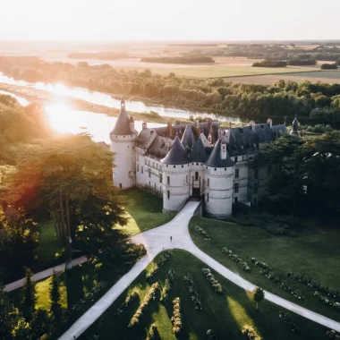 Coucher de soleil sur le chateau, vu du ciel